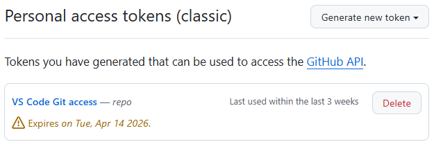 Personal access tokens (classic)